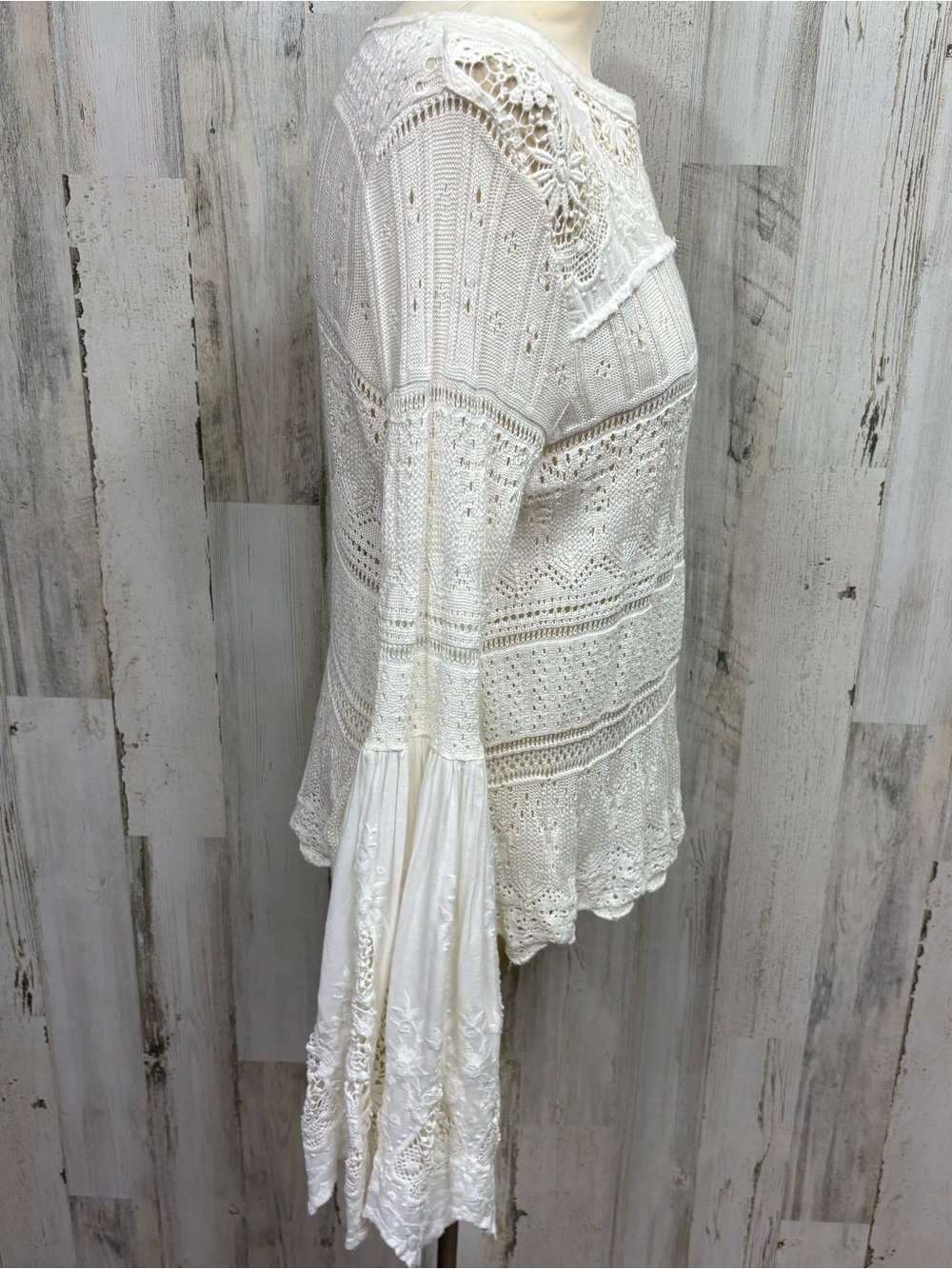 Free People Once Upon a Time Ivory Lace Crochet Bell Sleeve Top - Picture 11 of 14